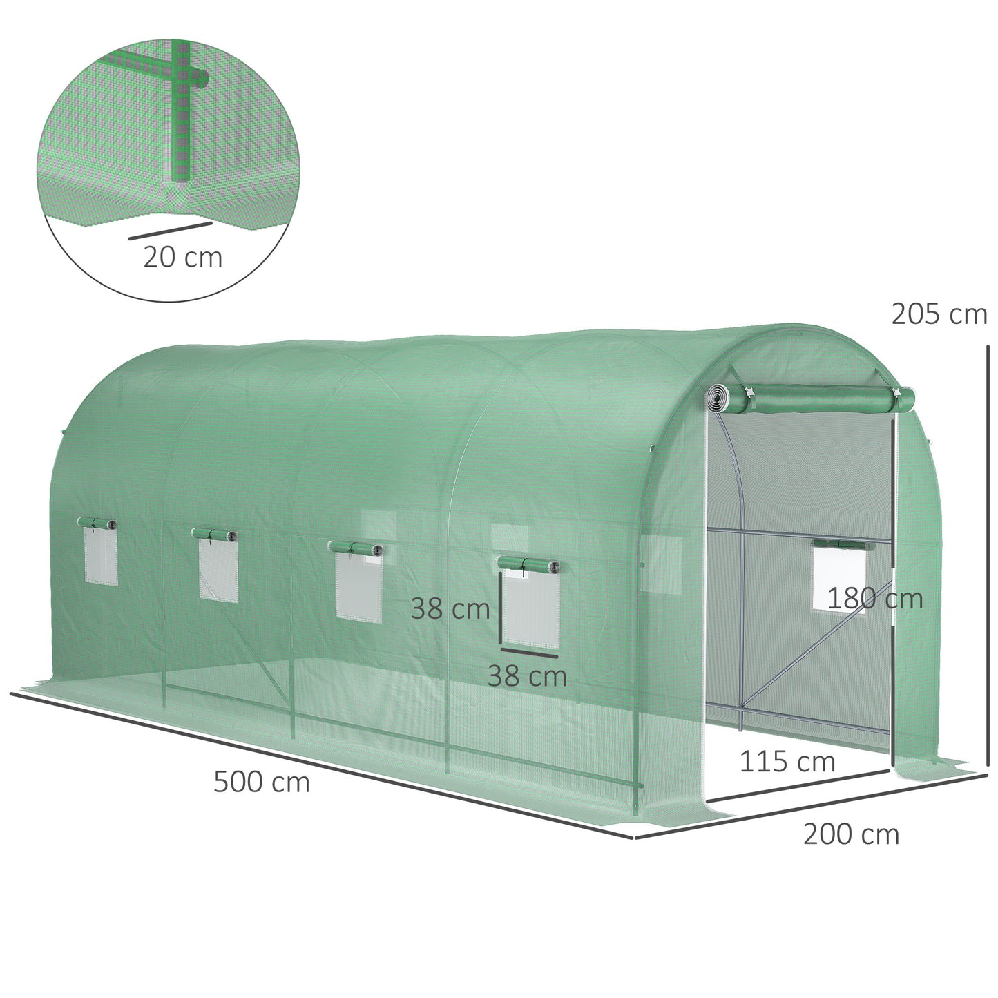 Tuinkas – Kweekkas – Broeikas – Foliekas – Tunnelkas – Gegalvaniseerd Staal Frame – 10 m² Met 8 Roll-up Ramen