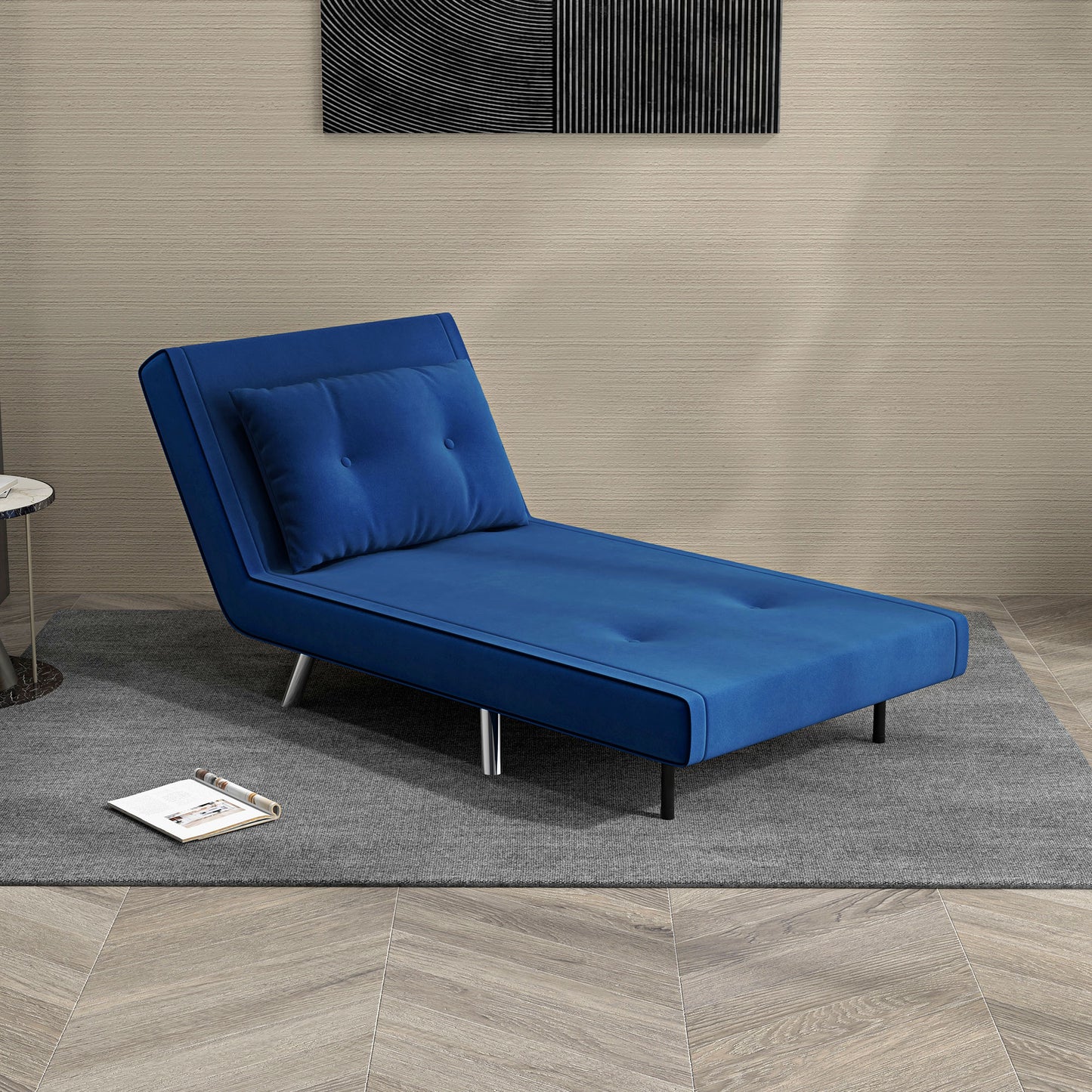 Slaapfauteuil – Relaxstoel – Bedfauteuil – Gastenbed – Velours Fauteuil – Donkergrijs – 3-stand Verstelbare Rugleuning – Compact 77x88x83 cm