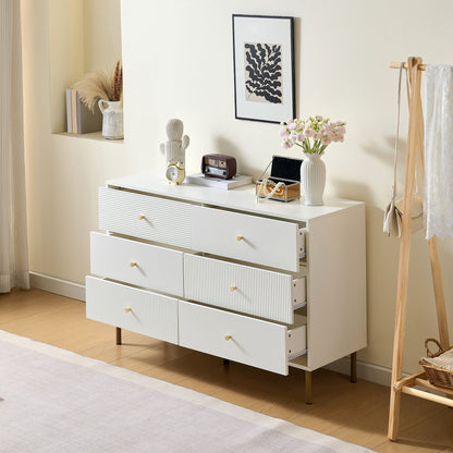 Commode – Ladekast – Dressoir – Opbergkast – Kast – Wit – 6 Lades – MDF Metalen Poten – Gouden Handgrepen – 120x40x78 cm