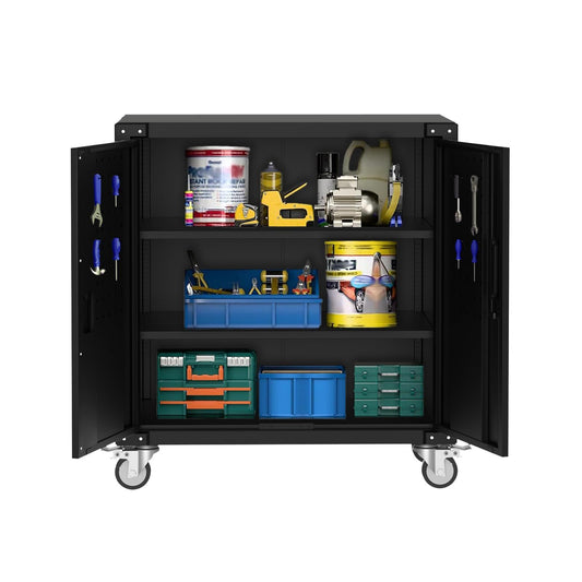 Gereedschapswagen – Gereedschapskast – Opbergwagen – Werkplaatswagen – Mobiele Gereedschapskar – Roestbestendig Metaal – Vergrendelbare Laden met Pegboard – Zwart