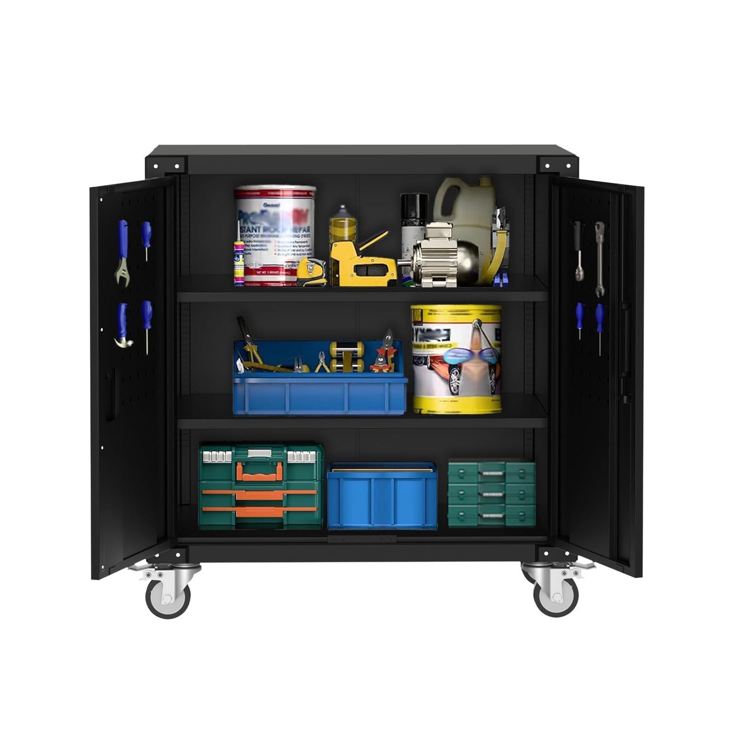 Gereedschapswagen – Gereedschapskast – Opbergwagen – Werkplaatswagen – Mobiele Gereedschapskar – Roestbestendig Metaal – Vergrendelbare Laden met Pegboard – Zwart