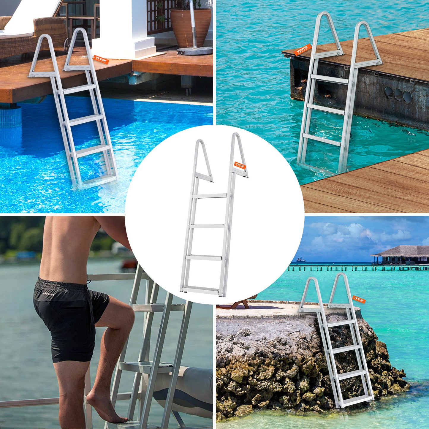 VEVOR Aluminum Dock Ladder Boat Dock Ladder Removable 4 Steps with 350lbs Load