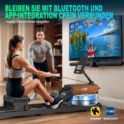 VOWVIT Foldable Water Rowing Machine for home Gym - Wireless Row Rower with Oak Wood Frame, Heavy-Duty Full-Size Training Device Suitable for s & Seniors, Space-Saving Equipment