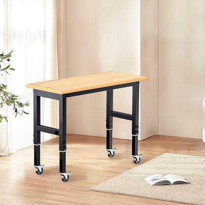 Werkbank – Werktafel – Werkstation – Inklapbare Tafel – Mobil Werkbank – Verstelbare Hoogte 85-105 cm – Rubberhout Met Massief Hardhouten Werkblad