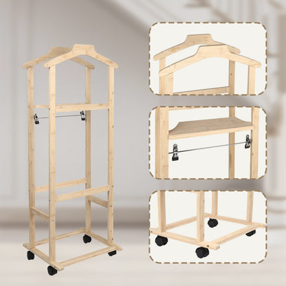 Kledingrek – Garderoberek – Kapstok – Dressboy – Opbergrek – Vrijstaand – Met Wielen – Hout – Duurzaam – 107x47x37 cm