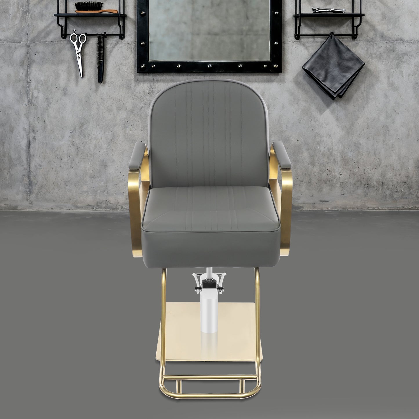 Professional Heavy-Duty Barber Chair - Height-Adjustable Salon Chair with 360° Swivel, PU & Frame (Square Base & Round Pedestal Feet) - Grey Barber Chair for Hair Salon, Barbershop - Compatible with Most