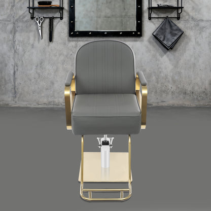 Professional Heavy-Duty Barber Chair - Height-Adjustable Salon Chair with 360° Swivel, PU & Frame (Square Base & Round Pedestal Feet) - Grey Barber Chair for Hair Salon, Barbershop - Compatible with Most