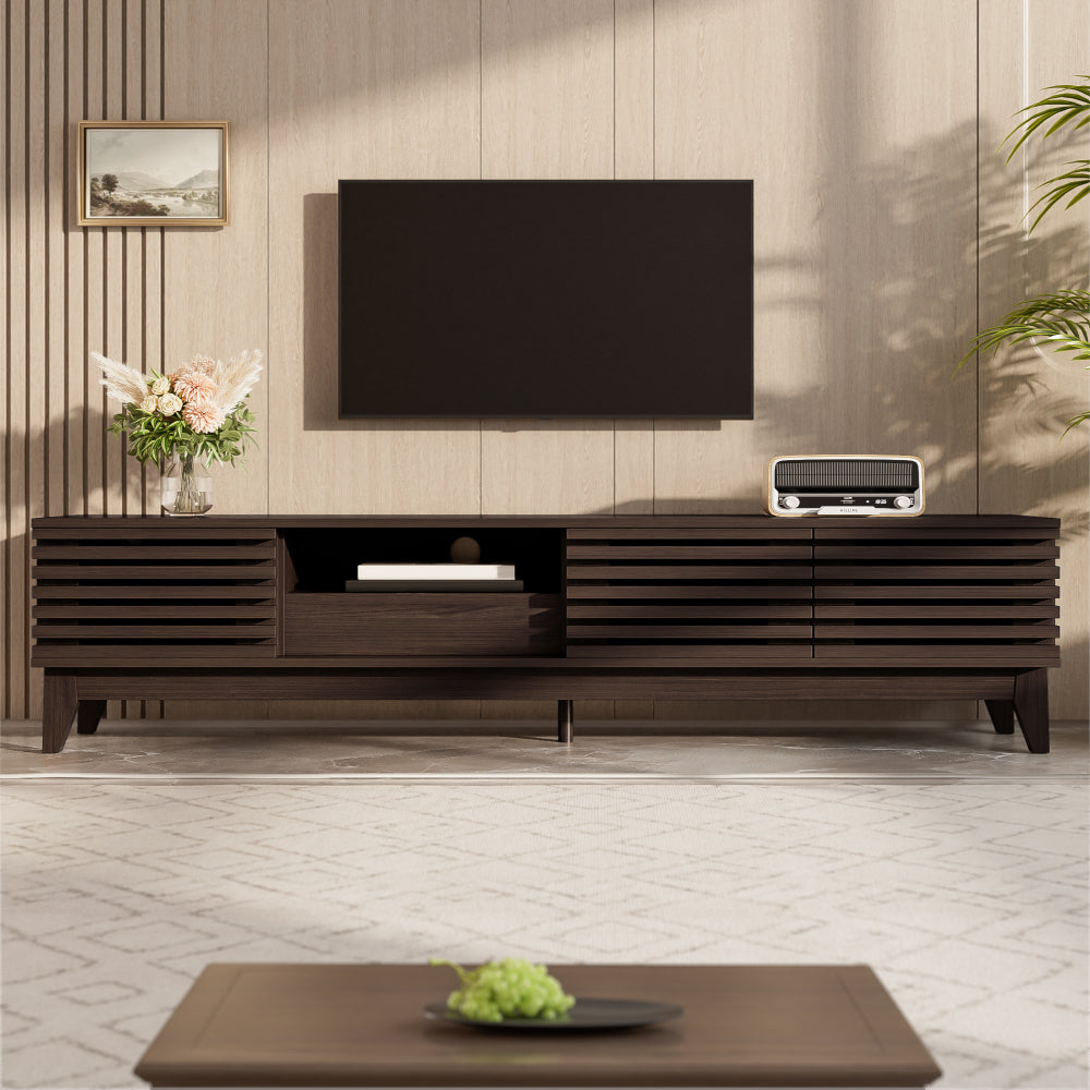 TV Console with One Drawer and Three Doors | Vintage Wood Finish, Metal Construction, Unique Design