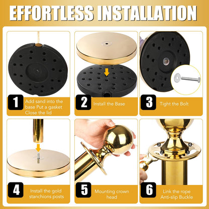 Afzetpaal – Afzetpalen – Afzetpaaltjes – Kettingpalen – Afzetkoord – Set Van 8 Gouden Palen – 6 Rode Fluwelen Koorden 152,4 cm