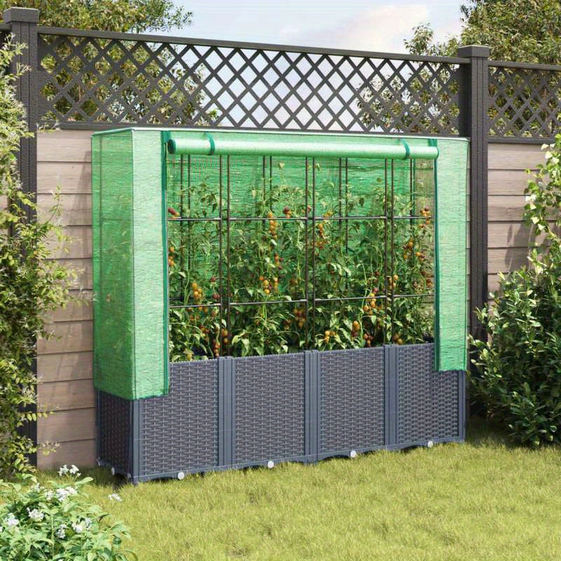 Elevated Raised Planter with Cashew Shells, 160x40x153cm, Rattan-Style Design for Garden or Patio, Durable Plastic Construction with Mesh Sides for Ventilation and Drainage, Patio Planter Box | Rattanlook Planter | Woven Text