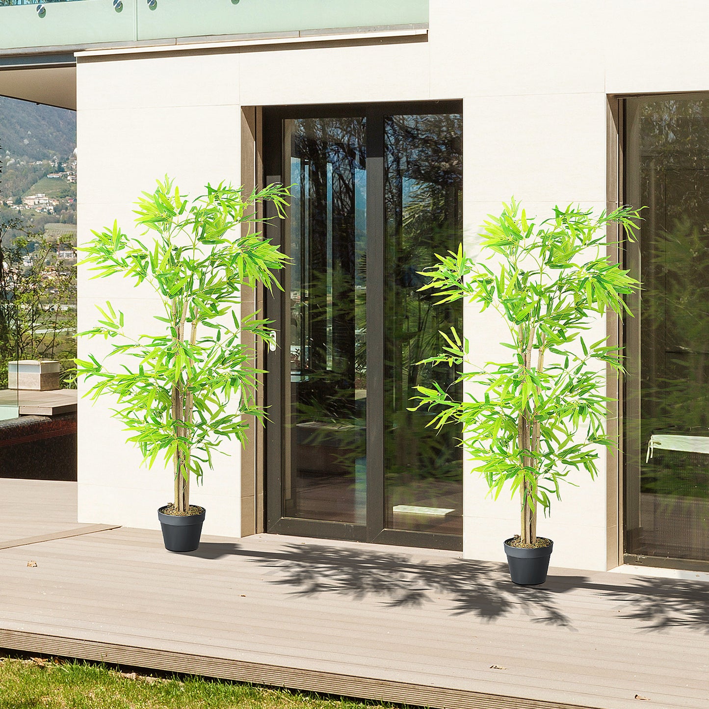 Kunstbamboe – Nepplant – Kunstplant – Bamboeplant – Decoratieplant – Set Van 2 – 1,5 Meter Hoog – 644 Realistische Bladeren – Pot Met Moslook – Verstelbare Takken