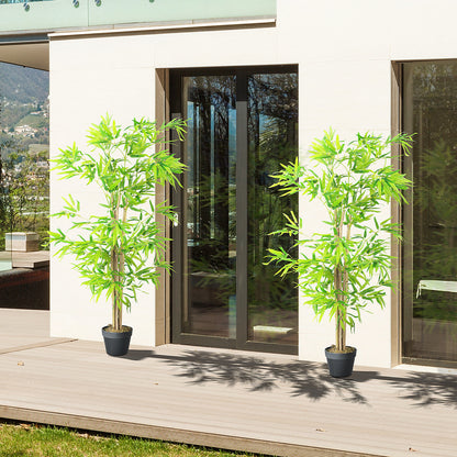 Kunstbamboe – Nepplant – Kunstplant – Bamboeplant – Decoratieplant – Set Van 2 – 1,5 Meter Hoog – 644 Realistische Bladeren – Pot Met Moslook – Verstelbare Takken