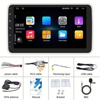 Autoradio Android – 1-DIN Auto Multimedia – Autoradio GPS Navigatie – Car Stereo Bluetooth – 10,1 Inch HD Draaibaar Scherm – Android 15 Systeem met WiFi en Achteruitrijcamera