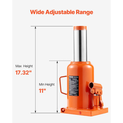 Hydraulische Krik – Flessenkrik – Autokrik – Hefkussen – Wagenkrik – 50 Ton Hefvermogen – Verstelbare Hefhoogte 28-44 cm – Oranje