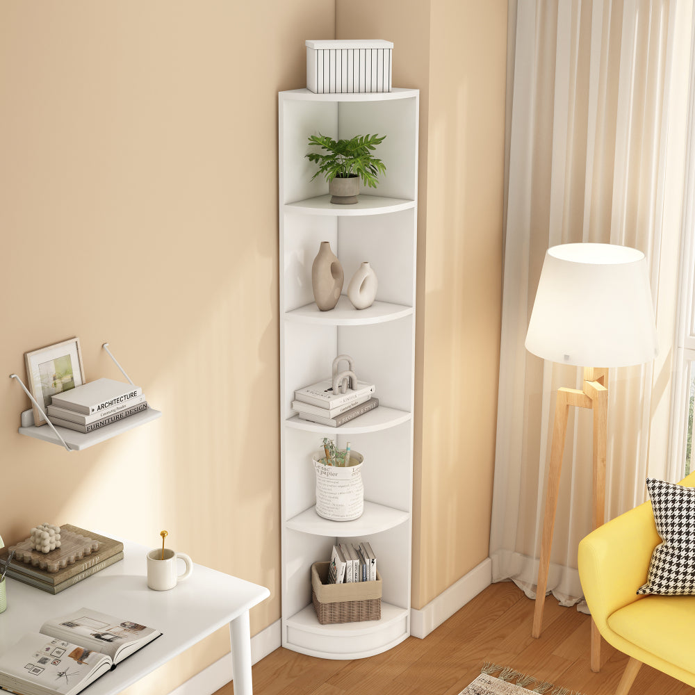 Heavy-Duty 5-Tier Bookshelf - Space-Saving Corner Shelf Organizer, No Assembly Needed, Sturdy Metal Construction for Home Office, Living Room, Study - Modern White Storage Shelf, Office Organization, Contemporary Furniture, H