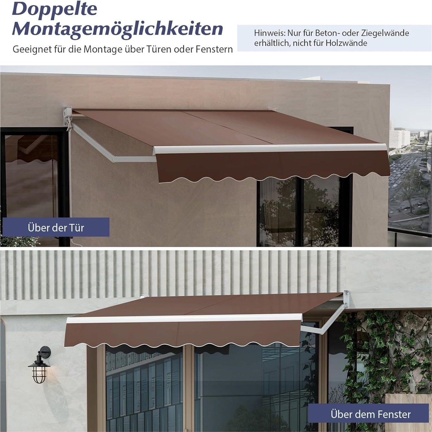 Articulated Arm Zonnescherm – Zonwering – Balkon Zonwering – Terras Zonnescherm – Klemzonnescherm – UV- en Waterbestendig – Aluminium Frame met Slinger – Bruin – 3 x 2,5 Meter