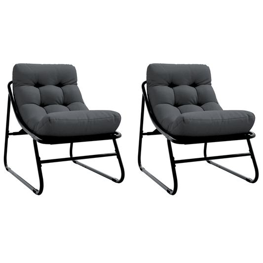 Tuinstoelen Set – Buitenstoelen – Tuinmeubelen – Balkon Stoelen – Staal Frame – Zwarte Kussens