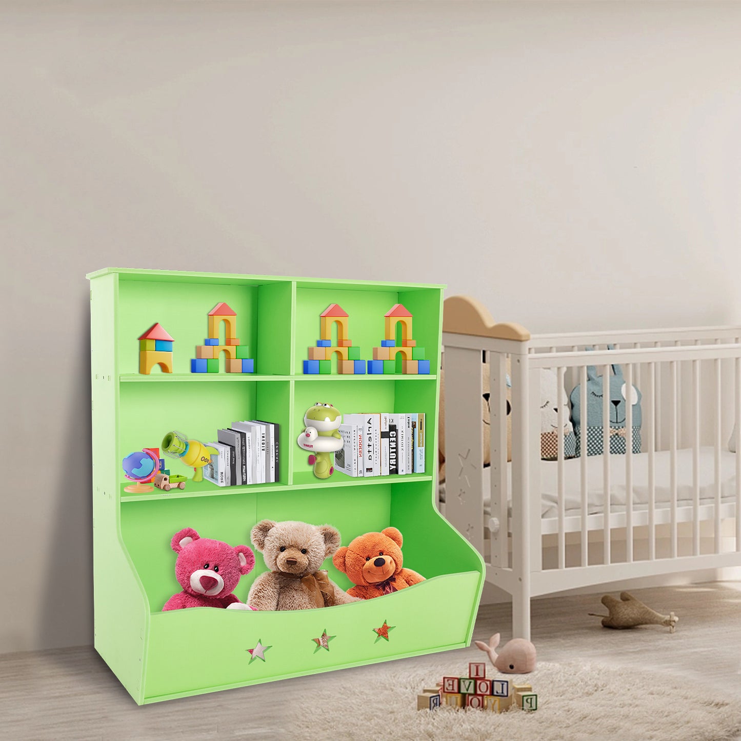 Boekenkast 3 Laags – Boekrek – Opbergkast – Plankenkast – Kastje – Lichtgroen – Grote Opbergruimte – Stevig Plastic