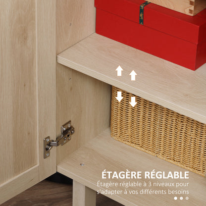 Dressoir – Opbergkast – Buffetkast – Ladekast – Kast – Bohemien Stijl – Hout Met Gevlochten Rieten Deuren – 136x41x70 cm – Verstelbare Planken