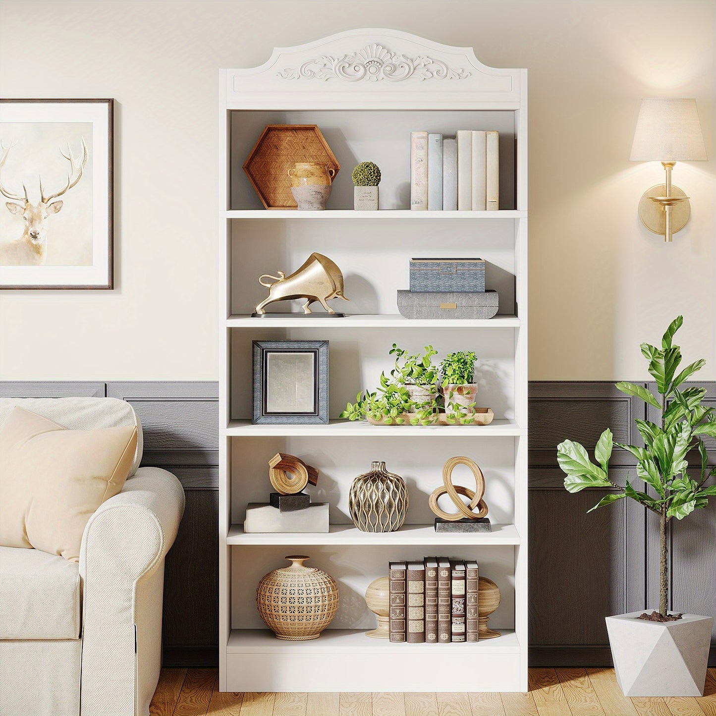Boekenkast – Boekplank – Boekenrek – Opbergkast – Boekenschap – Slank en Ruim – 185 cm Hoog – 5 Stevige Planken – Houten Constructie – Wit