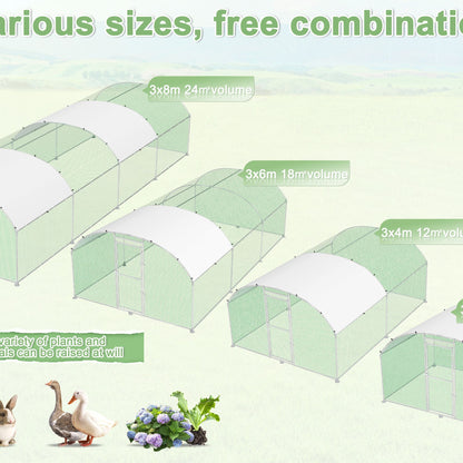 Kippenhok – Kippenren – Pluimveehok – Buitenren – Dierenverblijf – 300x400x185 cm – Gegalvaniseerd Stalen Frame – Inclusief Zonnescherm