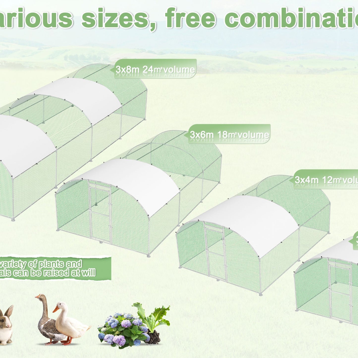 Buitenren Kip – Kippenren – Konijnenhok – Vogelren – Dierren – 300 x 800 x 185 cm – Gegalvaniseerd Staal – Inclusief Zonwering