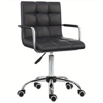 Bureaustoel – Ergonomische Stoel – Kantoorstoel – Office Chair – Werkstoel – Verstelbare Hoogte – Zwart PVC Bekleding – Comfortabele Armleuningen