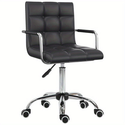 Bureaustoel – Ergonomische Stoel – Kantoorstoel – Office Chair – Werkstoel – Verstelbare Hoogte – Zwart PVC Bekleding – Comfortabele Armleuningen