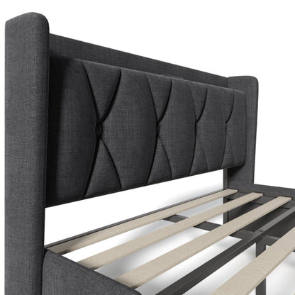 Tweepersoonsbed – Bedframe – Boxspring – Stapelbed – Slaapbank – 160x200 cm – Met Opberglades en Hoofdbord – Montageklaar en Duurzaam Niet-Houten Materiaal