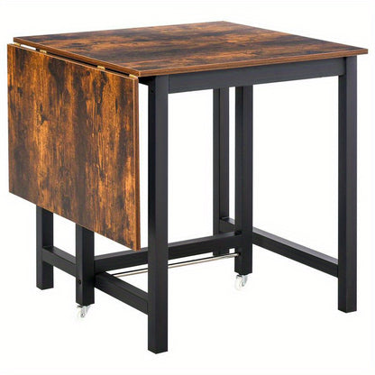 Inklapbare Eettafel – Opvouwbare Tafel – Uitklapbare Eettafel – Ruimtebesparende Tafel – Compacte Keukentafel – Hardhouten Blad – Zwarte Metalen Poten