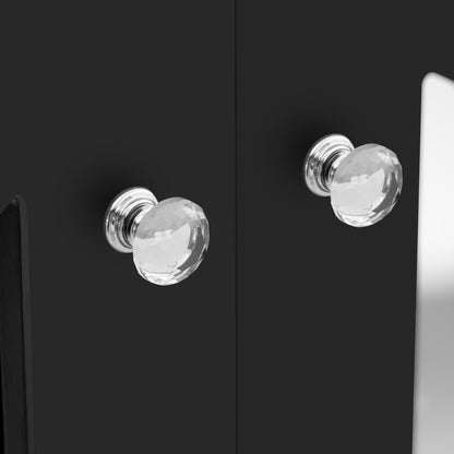 Black Mirrored Sideboard with Cool Crystal Handles, Four Doors And Removable Shelves. Suitable for Living And Dining Rooms, Dimensions: 160 X 40 X 84cm