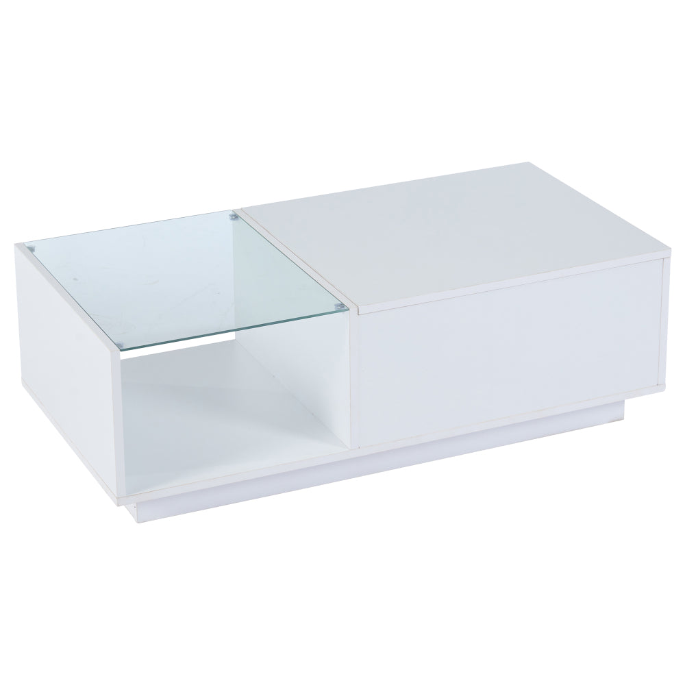 Modern Adjustable Height Coffee Table with Hidden Storage & Shelves - Heavy-Duty Metal Construction, High-Gloss Finish, Space-Saving Design with Lower Shelf & Openable Compartment, Easy Assembly, Contemporary Living Room Furn
