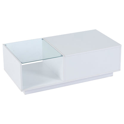 Modern Adjustable Height Coffee Table with Hidden Storage & Shelves - Heavy-Duty Metal Construction, High-Gloss Finish, Space-Saving Design with Lower Shelf & Openable Compartment, Easy Assembly, Contemporary Living Room Furn