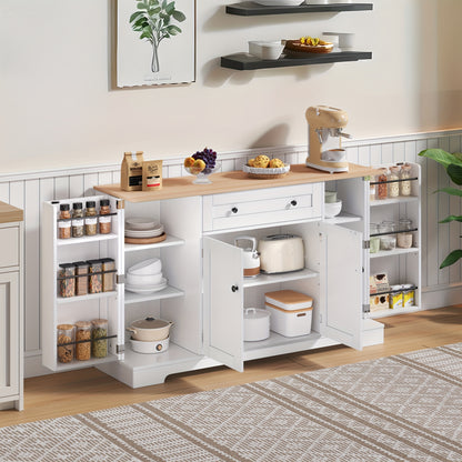 Modern White Metal Cabinet with Anti-Tip System - Multifunctional Storage Sideboard Suitable, & Bedroom - Adjustable Shelves & Drawers, Heavy-Duty 138cm Freestanding Furniture