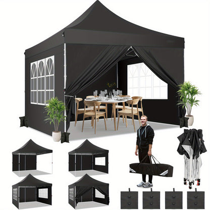 Pop-up Partytent 3x3m – Tuinkamer – Feesttent – Markttent – Paviljoen – Stevig Carbonstalen Frame – UV50+ Waterbestendig Doek – Inclusief Zijwanden Met Raampjes – Met Zandzakken – Wit