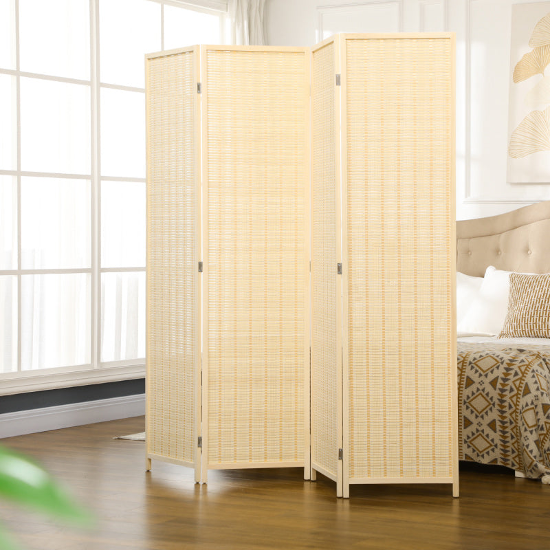 Kamerscherm – Kamerscheiding – Roomdivider – Scheidingswand – Privacy Scherm – Natuurlijke Massief Dennehouten Frame – Handgeweven Katoen en Bamboe – 180 x 180 cm – Inklapbaar en Direct Gebruiksklaar