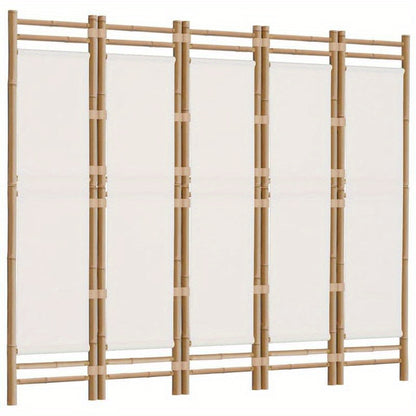 Kamerscherm 5-panelen inklapbaar 200cm bamboe en canvas,  Entrance Divider, Minimalist Decor, Stylish Partition, Portable Partition, Versatile Divider, Apartment Dwellers, Small Space Living