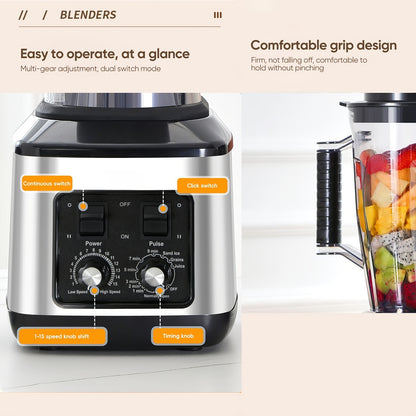 3-in-1 Elektrische Blender – Multifunctionele Mixer – Sapcentrifuge – Smoothiemaker – Keukenmachine – 9500W Krachtige Motor – 3L, 1,5L en 0,5L Containers