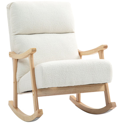 Schommelstoel – Relaxstoel – Fauteuil – Voedingsstoel – Loungestoel – Ergonomisch ontwerp – Beukenhouten frame met zachte fluwelen bekleding – Crème wit
