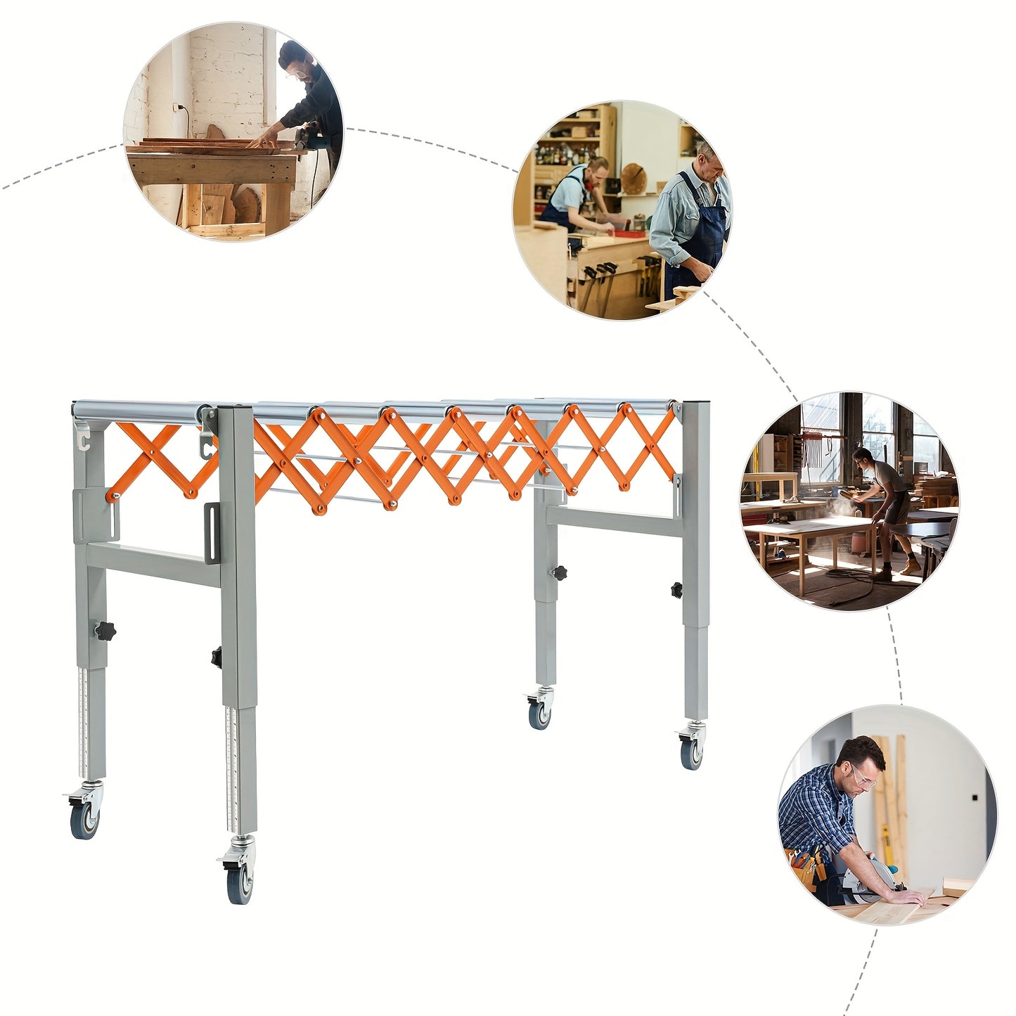 Verstelbare Transporttafel – Transporttafel Trolley – Werkbank – Transportwagen – Vouwbare Transporttafel – Robuuste IJzeren Constructie – Verstelbare Lengte 46-130 cm & Hoogte 50-80 cm – Met 4 Zwenkwielen Met Remmen