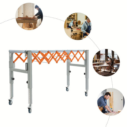 Verstelbare Transporttafel – Transporttafel Trolley – Werkbank – Transportwagen – Vouwbare Transporttafel – Robuuste IJzeren Constructie – Verstelbare Lengte 46-130 cm & Hoogte 50-80 cm – Met 4 Zwenkwielen Met Remmen