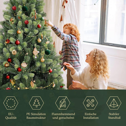 Kerstboom – Kunstkerstboom – Kunstboom – Versierde Boom – Flocked Boom – 210 cm Hoogte – Realistische PE Tips – Met Ingebouwde Verlichting
