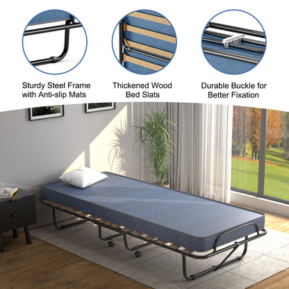 Opvouwbaar Campingbed – Extra Bed – Logeerbed – Veldbed – Slaapbed – Memory Foam Matras 6,5 cm – Draagvermogen 136 kg – Blauw