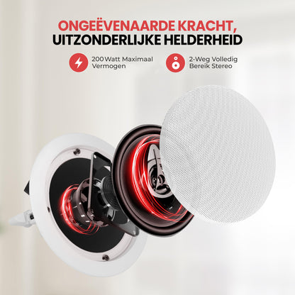 Bluetooth Plafondspeakers – Bluetooth Luidsprekers – Inbouw Speakers – Draadloze Speakers – Plafondluidsprekers – 4-Pack 200W – Draadloos Gemak – Strak Inbouwdesign