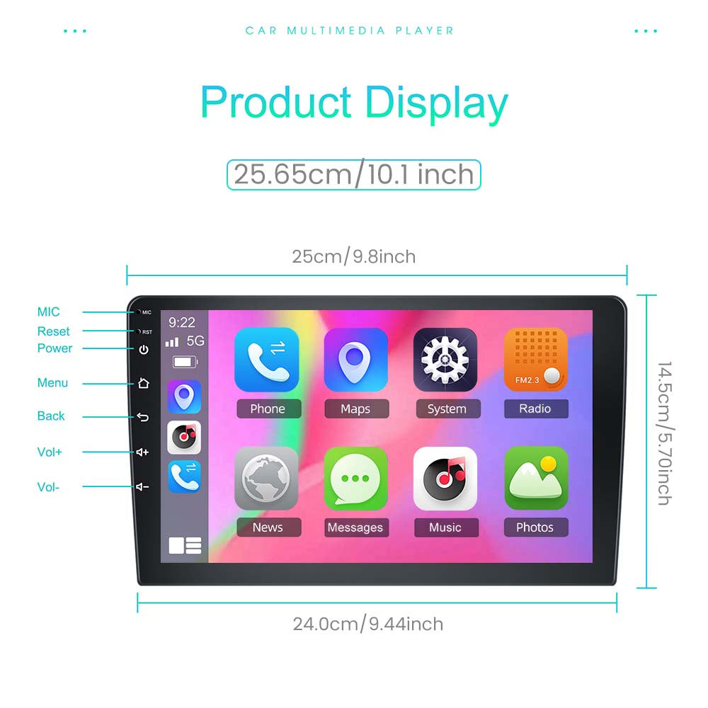 Android Autoradio – Multimedia Speler – Navigatiesysteem – Touchscreen Radio – Carplay Android Auto – 10,1 Inch Scherm – Inclusief Achteruitrijcamera & Microfoon