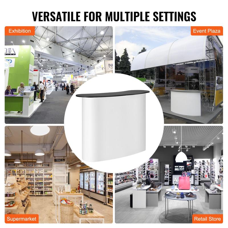 Portable Trade Show Booth/Counter - Heavy-Duty Engineered Wood Exhibition Stand with Storage Shelf, Pop-Up Podium Desk for Retail, Conferences, Markets (130x46.5x95cm, Carry Compatible)
