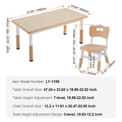 Kinderstoel – Kindertafel – Peuterstoel – Meegroeistoel – Speeltafel – Verstelbare Hoogte – Stevig Hout