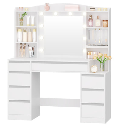 Make-up Tafel – Kaptafel – Schminktisch – Beautytafel – Make-up Organizer – LED Verlichting 3 Kleuren – Groot 90 cm Tafelblad – Wit