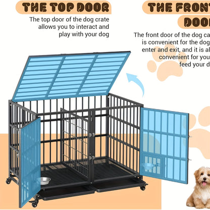 Hondenbench – Hondenkooi – Hondenkennel – Reisbench – Draagbare Hondenbox – Metalen Bench – Dubbele Deuren – Opvouwbaar – Met Wieltjes – Uitschuifbare Lade – 108x72x83 cm