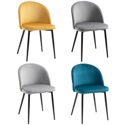 Scandinavische Eetkamerstoel – Stoel – Kuipstoel – Bistrostoel – Designstoel – Velvet Bekleding – Ergonomische Rugleuning – Set Van 4 – Met Metalen Zwarte Poten – Verkrijgbaar In Blauw, Lichtgrijs, Donkergrijs En Geel